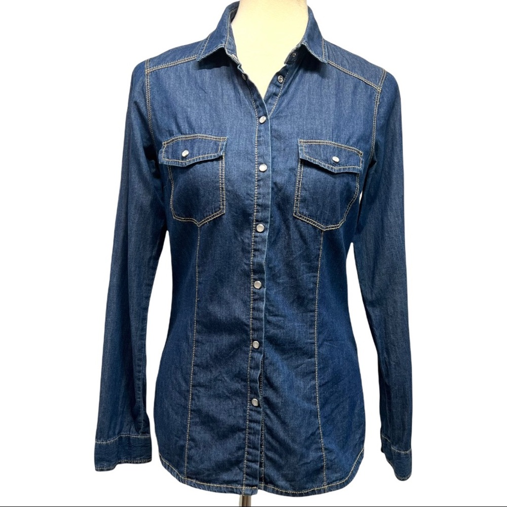 Strativarious ASOS Chambray Denim Pearl Snap Button Front Shirt